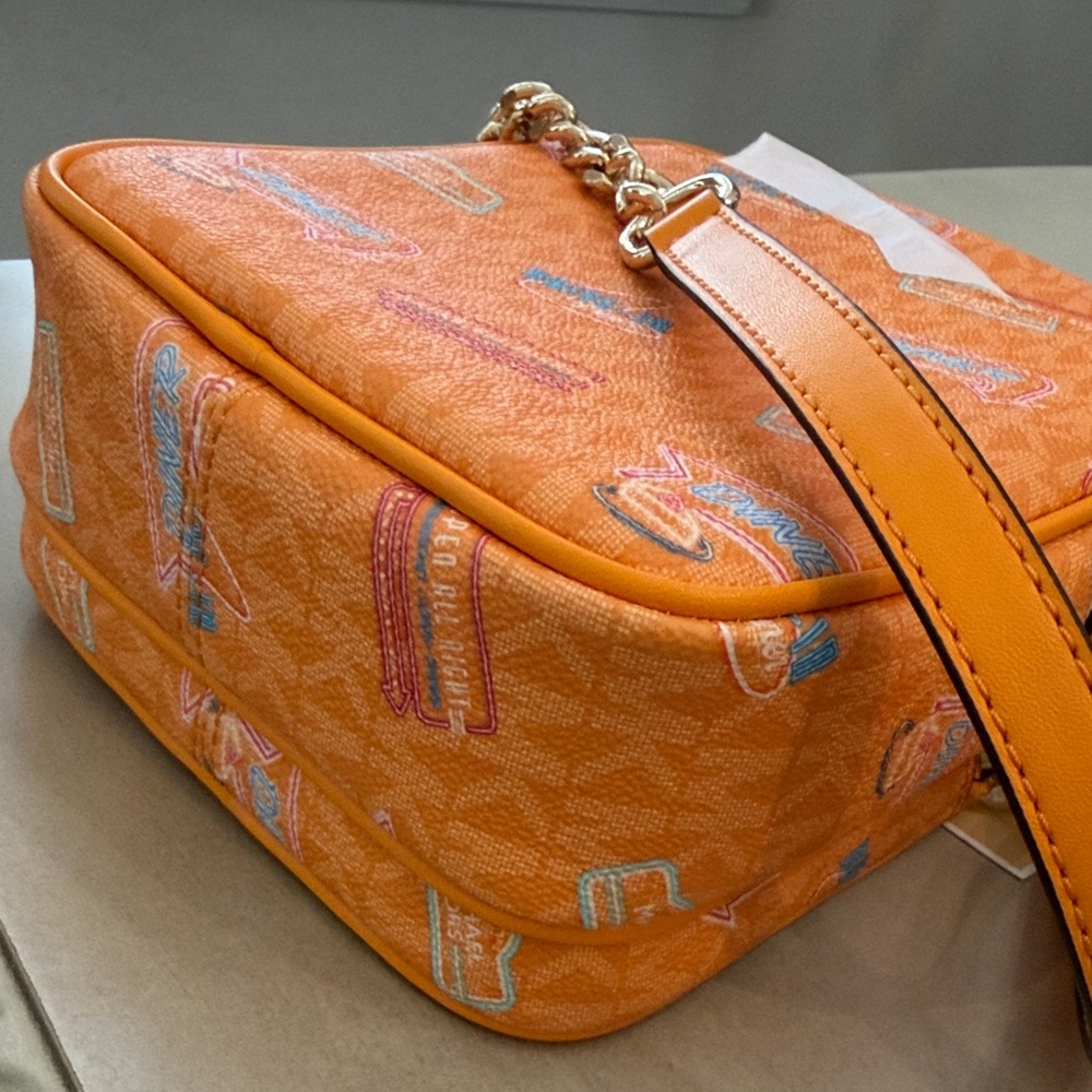 Michael Kors Jet Set Travel Vibrant Orange Graphic Crossbody Bag - Picture 5 of 12